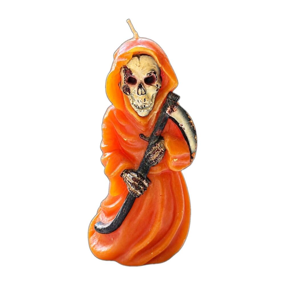 VNTG Grim Reaper Candle Orange Halloween Candle Garden Ridge Spooky Skull